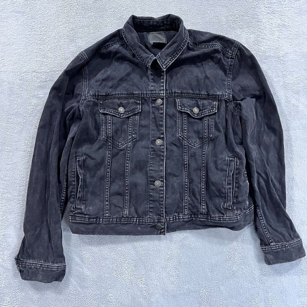 American Eagle Denim Jacket Women's XL Trucker Jean Black Y2K Black